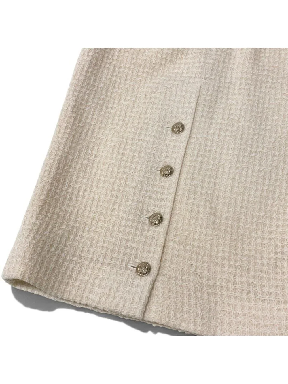 Chanel 07A CC Button High Waisted Tweed Skirt CC Ivory